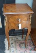 A pair of Louis XVI style serpentine kingwood two drawer bedside chests, width 34cm, depth 26cm,