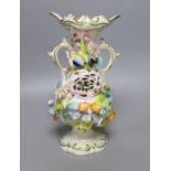An English porcelain flower encrusted vase in Rockingham style c.1830 - 23cm high