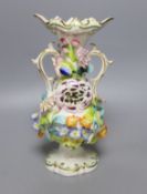 An English porcelain flower encrusted vase in Rockingham style c.1830 - 23cm high
