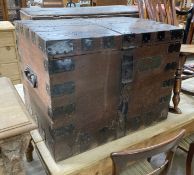 A Victorian oak and iron bound silver chest, width 72cm, depth 50cm, height 56cm