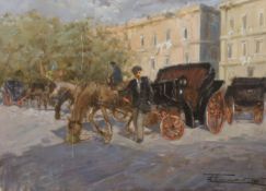 Francesco Tammaro (1939-), oil on board, Carriage horse and driver, signed and dated 1970, 30 x