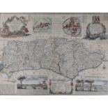 Emmanuel Bowen, coloured engraving, Accurate map of the County of Sussex, 52 x 70cm
