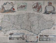 Emmanuel Bowen, coloured engraving, Accurate map of the County of Sussex, 52 x 70cm