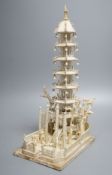 An early 19th century century Chinese carved ivory model of a seven-tiered pagoda 33cm