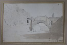 John Christian Schetky (1778-1874) pencil and watercolour, 'Remains of an ancient arch at the foot
