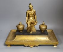 A decorative gilt inkstand depicting Roman gladiator - 33cm tall