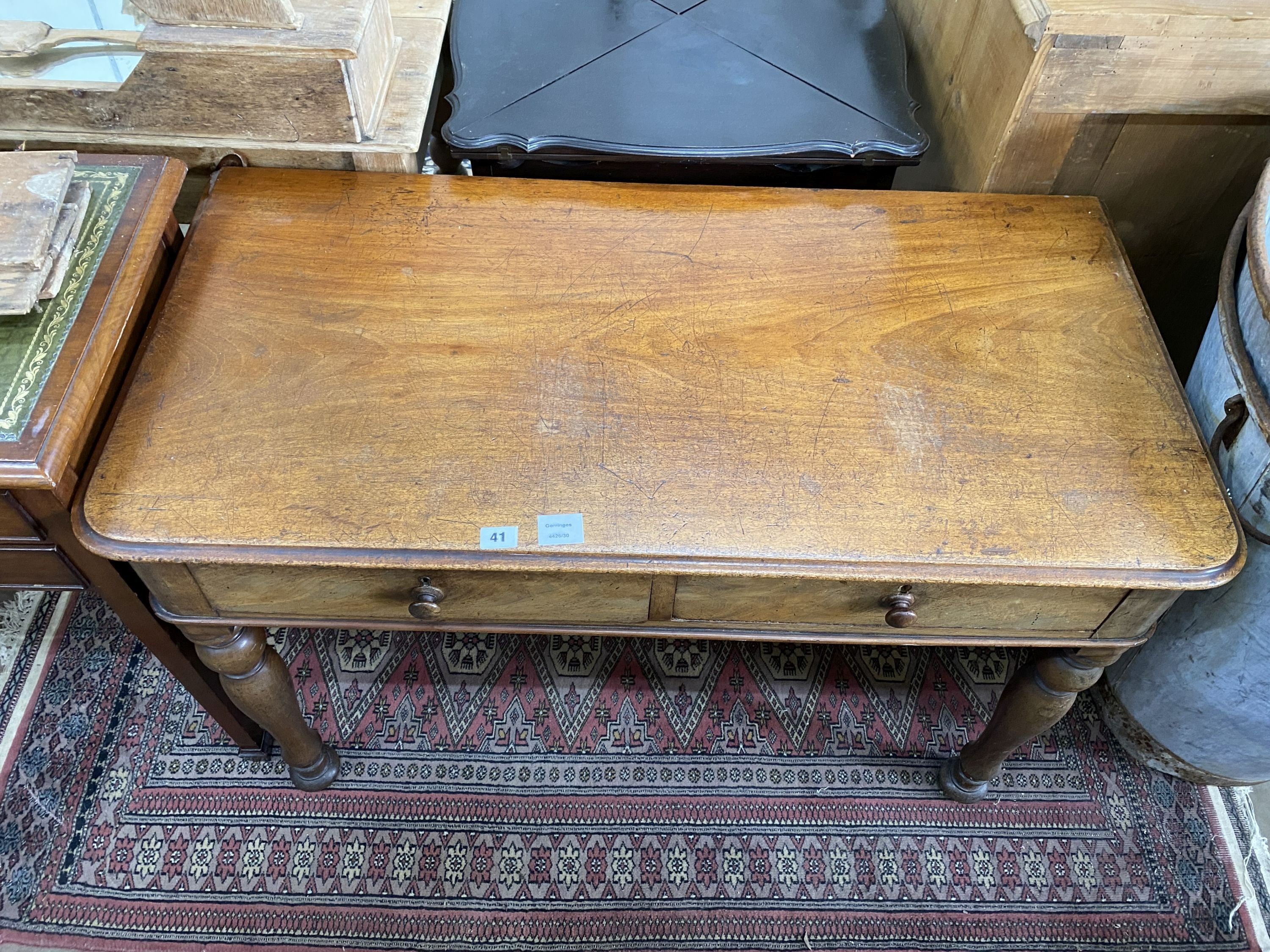 A Victorian mahogany two drawer side table, width 106cm, depth 53cm, height 69cm - Image 2 of 2