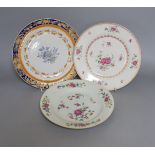 An early 19th century Chinese enamelled porcelain plate and two 18th-century Chinese export