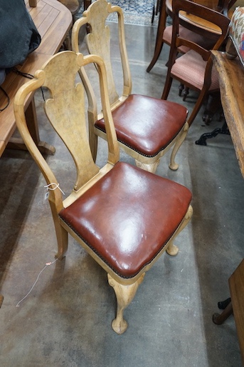 A set of four Queen Anne style pale walnut dining chairs with Merryweather plaques - Image 2 of 5