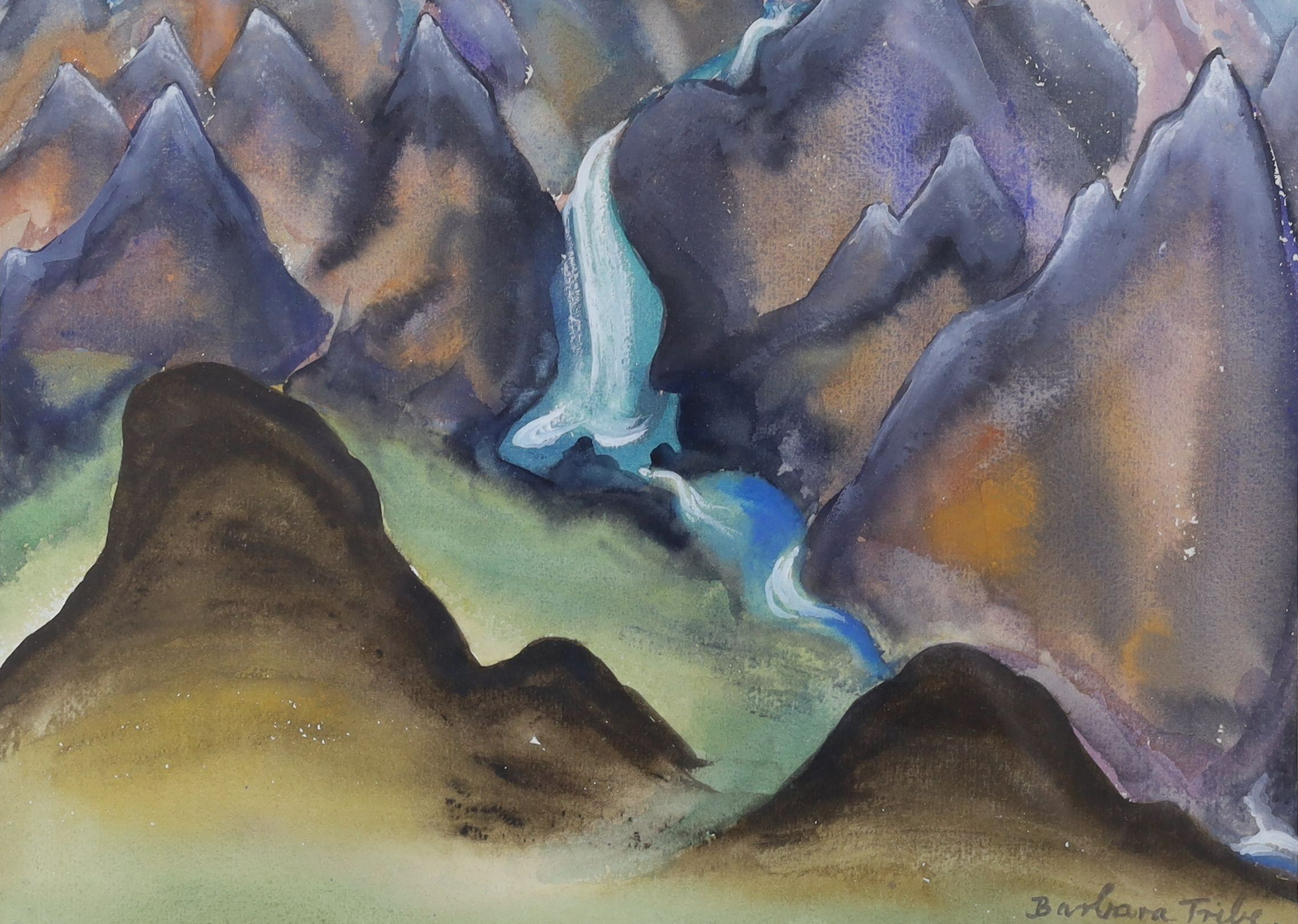 Barbara Tribe (1913-2000), two watercolours, Texas Canyon, Prickly Pear, Arizona and Waterfall, - Image 3 of 3