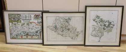 Two 19th century hand coloured steel engraved maps, The Hundreds of Tenterden, Blackborne, Oxney and