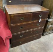 A 19th century two part teak military chest, width 91cm, depth 49cm, height 91cm