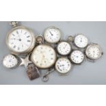 Four assorted early 20th century silver wrist watches, a silver fob watch, two base metal wrist