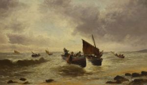 G. Bates (19th C.), oil on canvas, 'A breezy day', signed, 30 x 50cm