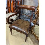 A Regency design mahogany elbow chair, width 54cm, depth 46cm, height 89cm