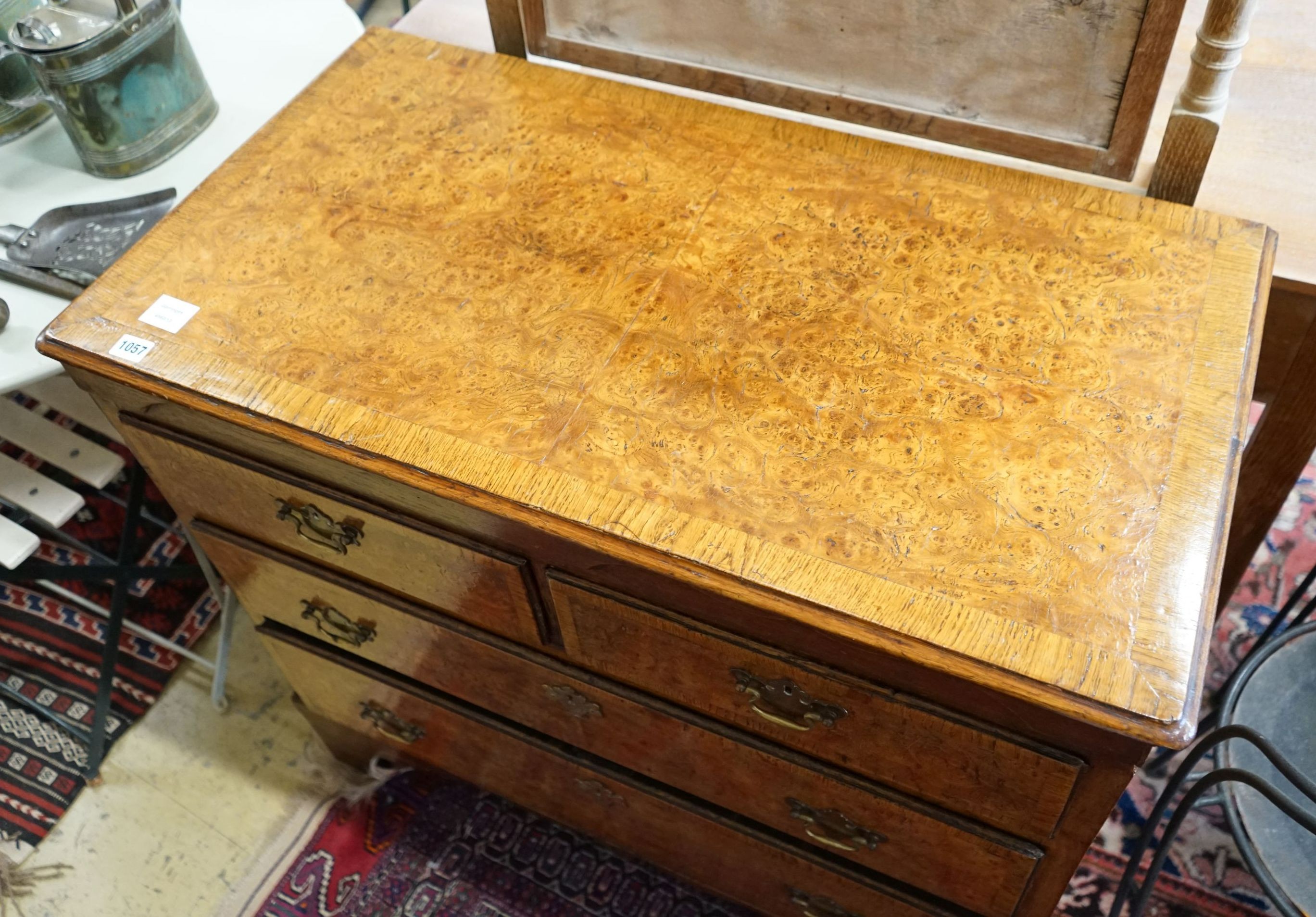 A George III and later banded pollard oak four drawer chest on bracket feet, width 93cm, depth 49cm, - Image 2 of 3