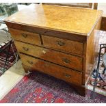 A George III and later banded pollard oak four drawer chest on bracket feet, width 93cm, depth 49cm,