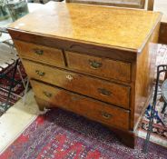 A George III and later banded pollard oak four drawer chest on bracket feet, width 93cm, depth 49cm,