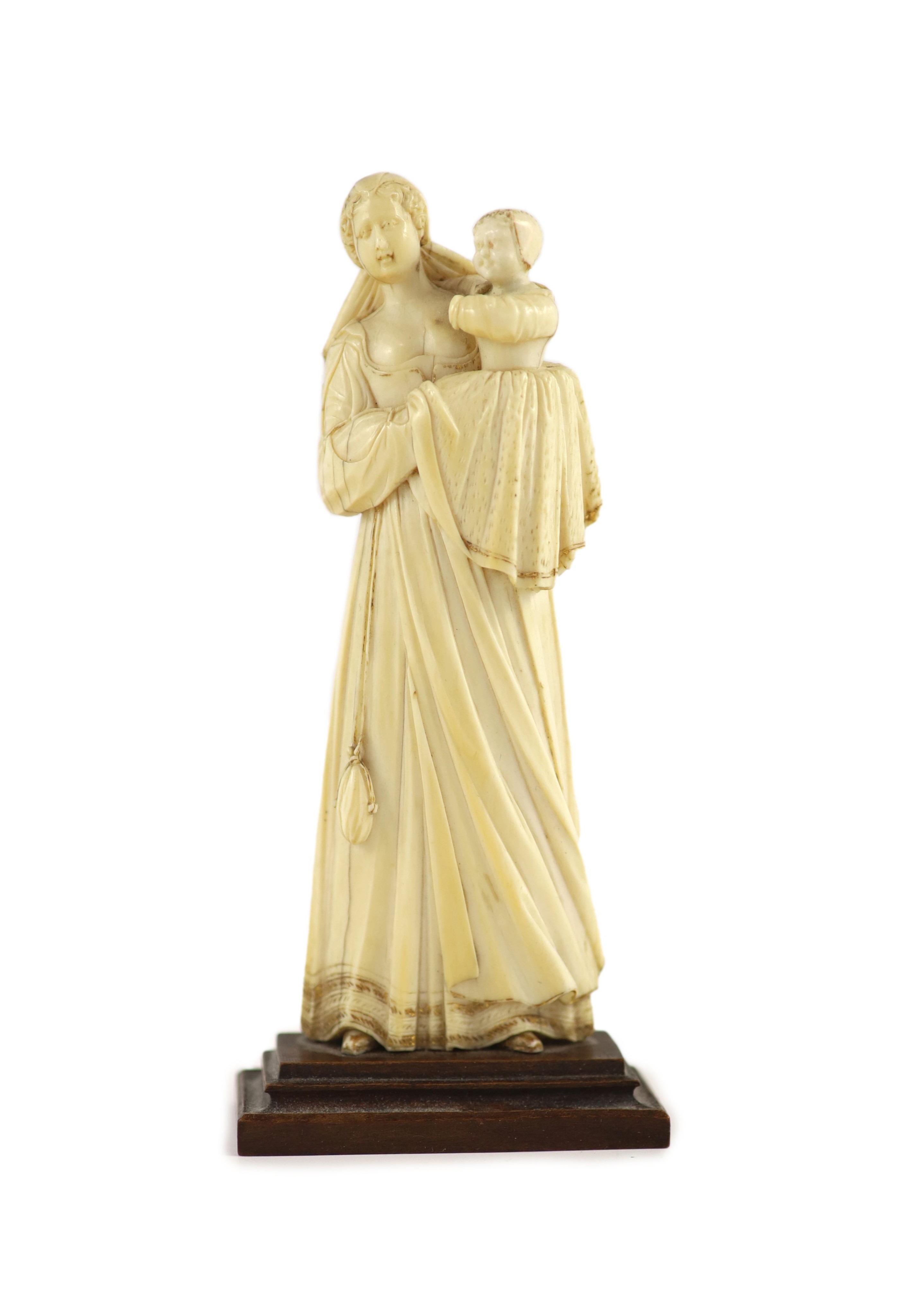A 17th century French ivory group of a mother and child, ex Hever Castle collection,ex Hever