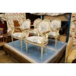 A set of four painted open armchairs, width 59cm, depth 50cm, height 95cm