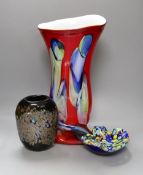 Three items of Murano glass, tallest 42cm