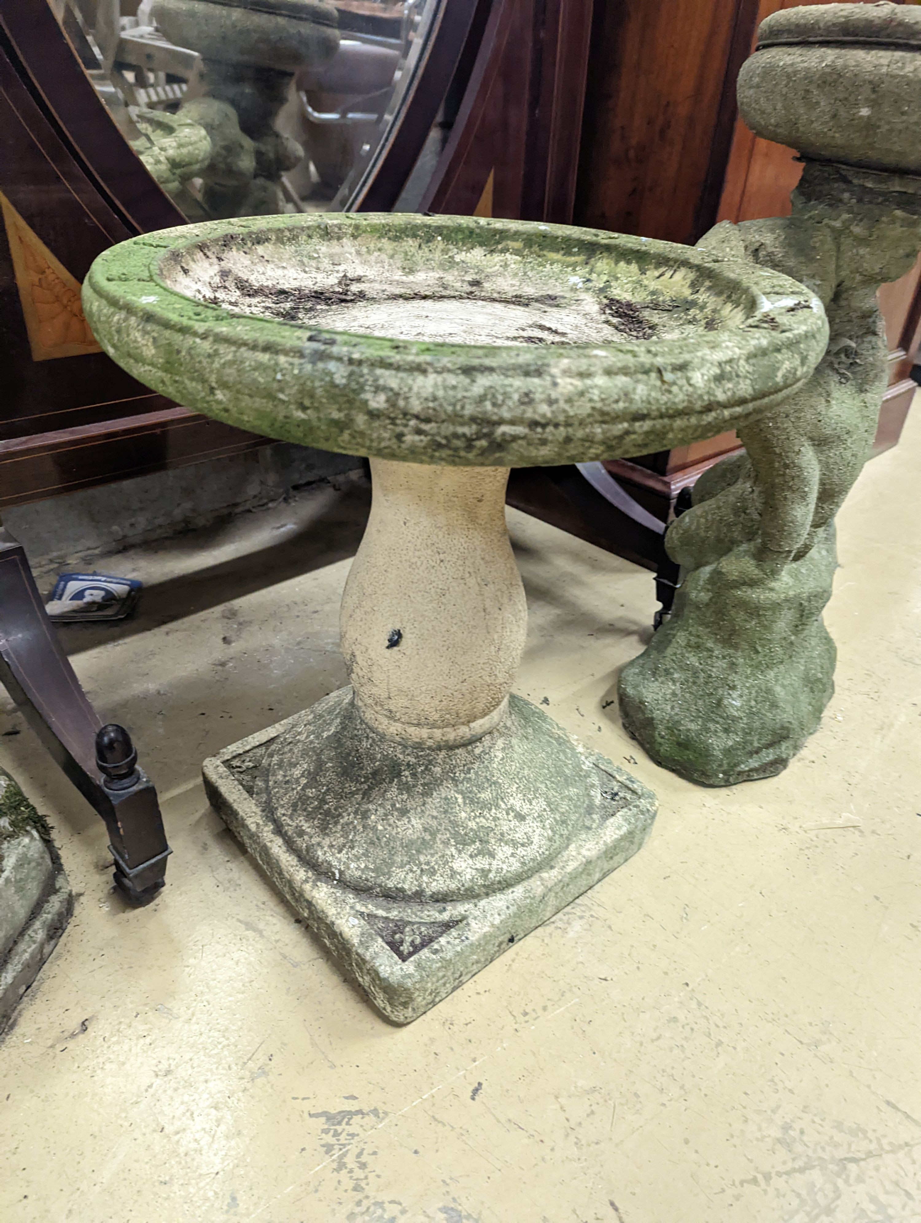 A circular reconstituted stone figural garden planter, diameter 48cm, height 82cm together with - Image 4 of 5