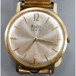 A gentleman's 375 Bentima manual wind wrist watch, on associated steel and gold plated expanding