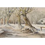 Charles Patrickson (20th C.), watercolour, Woodland in winter, signed, 24 x 36cm