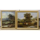 Two 19th century oils on board, landscape, signed indistinctly, and the other depicting cattle in