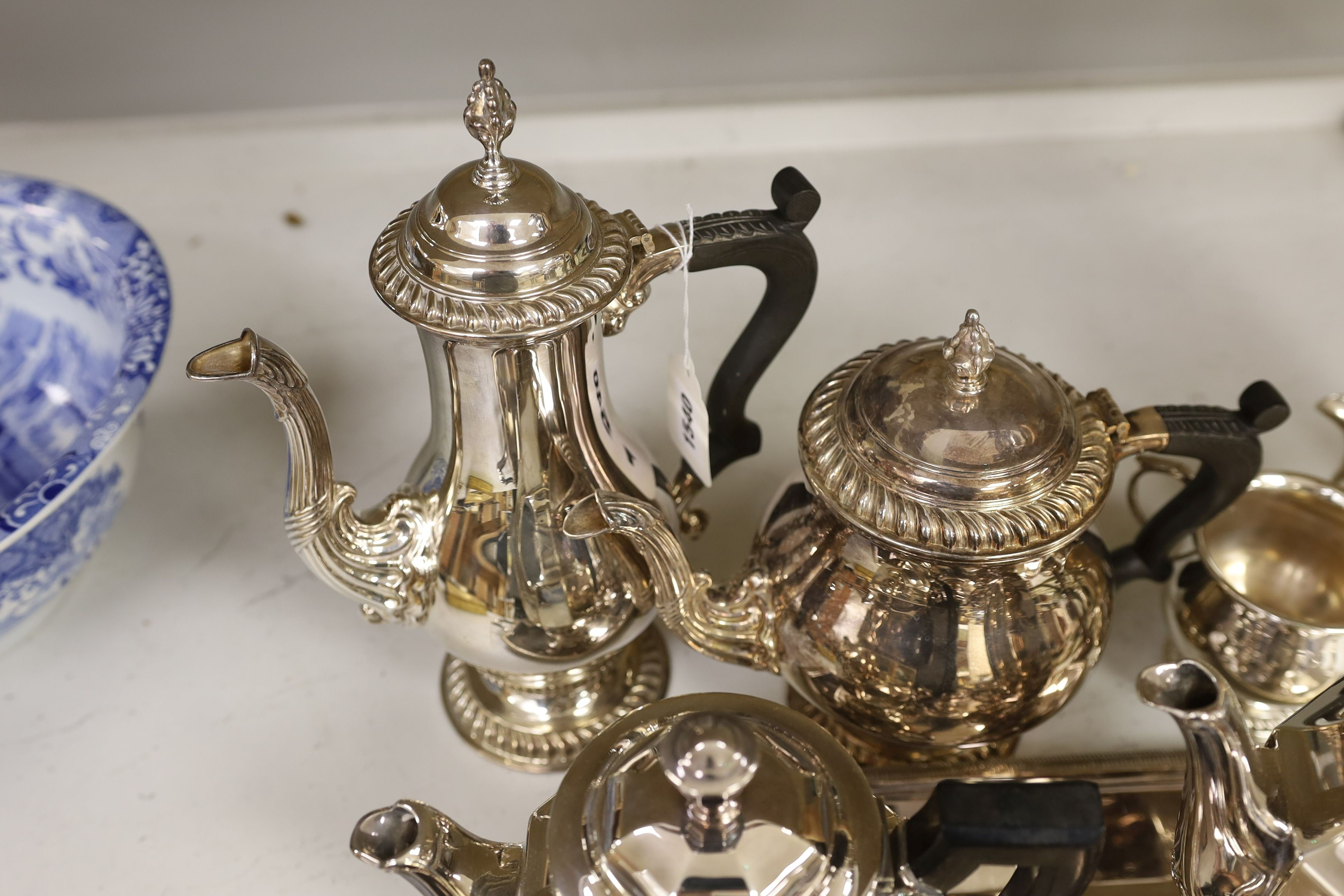 A French plated Cristofle tea set, together with other plated tea wares and a candelabrum - Image 7 of 7