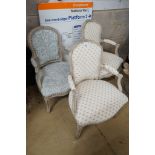 A set of three upholstered French elbow chairs, width 58cm, depth 48cm, height 85cm