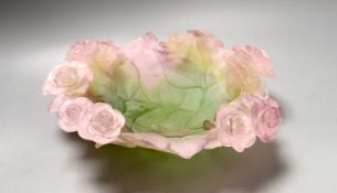 A modern boxed Daum pâte de verre (Cristal) ‘rose’ dish, signed Daum France