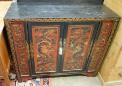 A Chinese lacquer two door side cabinet, width 100cm, depth 38cm, height 86cm