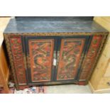 A Chinese lacquer two door side cabinet, width 100cm, depth 38cm, height 86cm