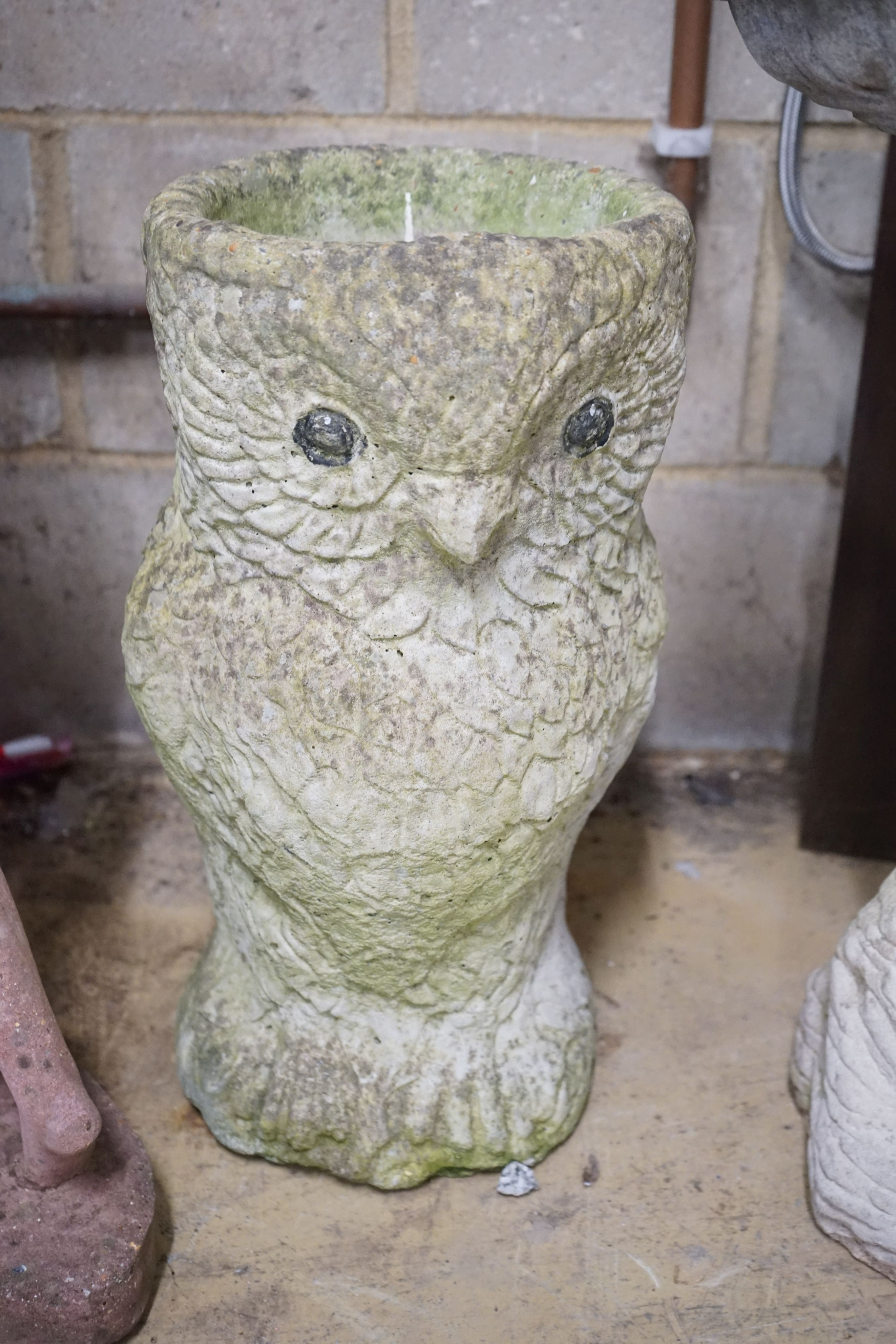 A reconstituted stone owl garden planter and a figural bird bath fountain, larger height 64cm - Image 2 of 3