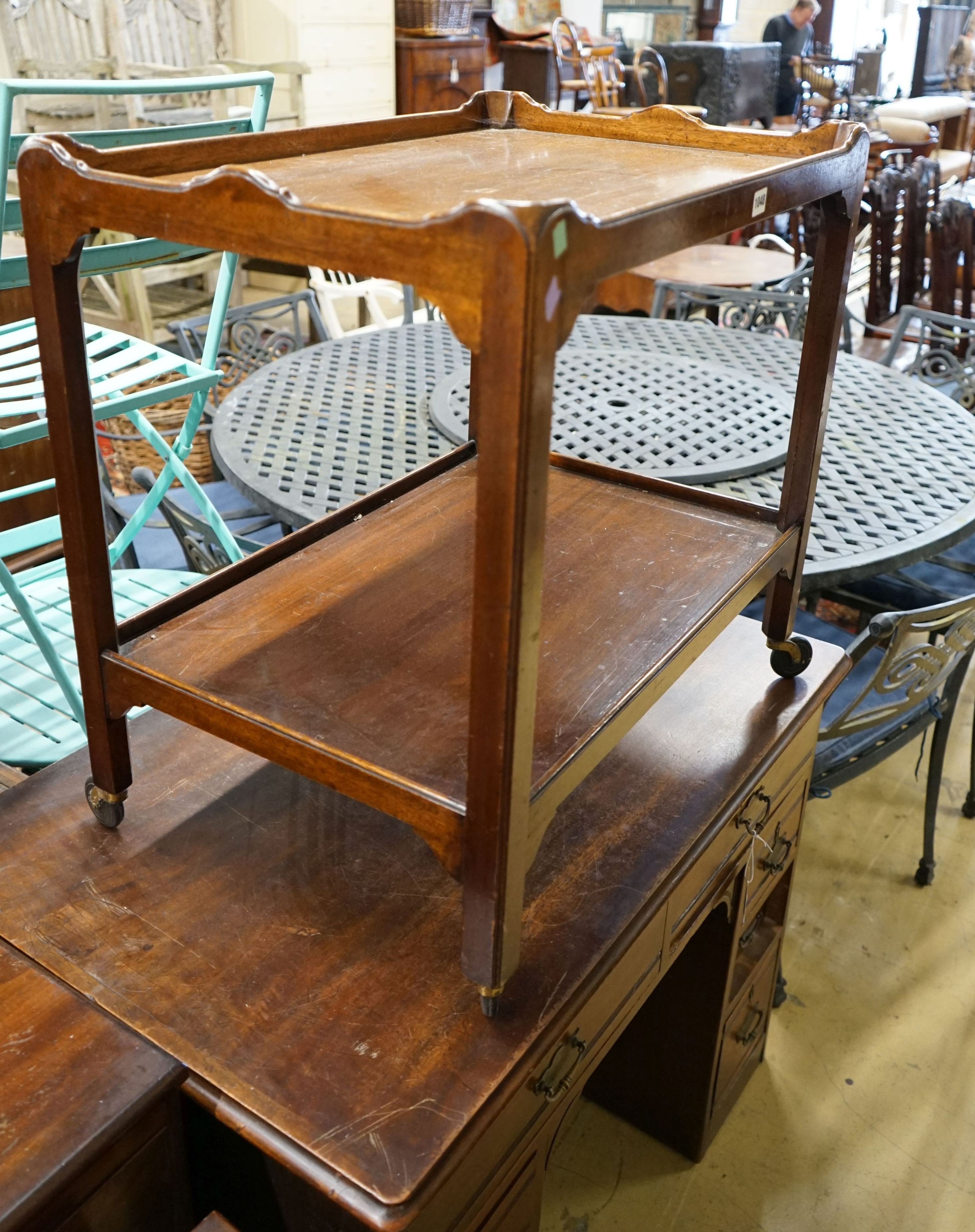 A late Victorian mahogany kneehole desk, length 107cm, height 80cm - Image 9 of 10