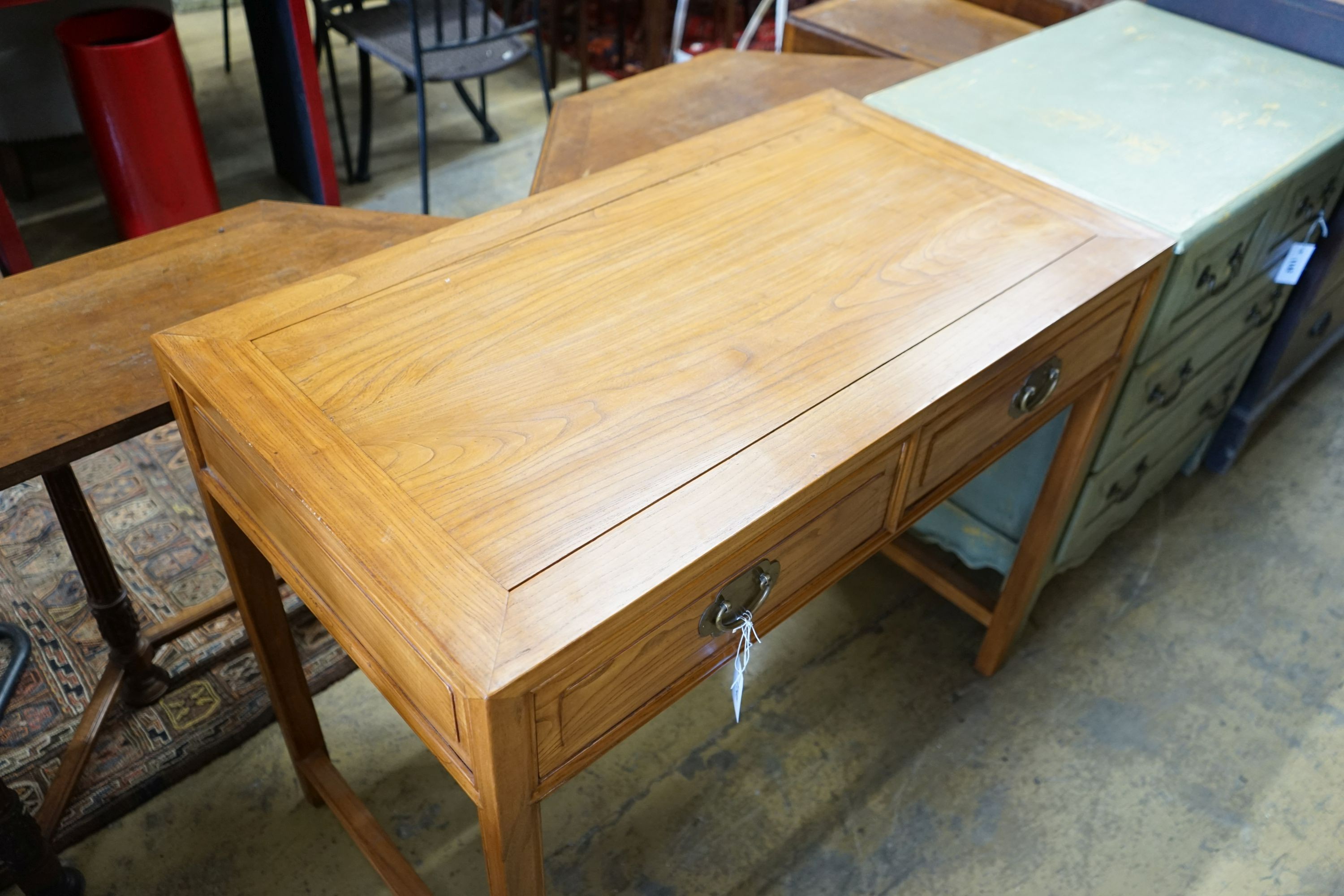 A Chinese elm two drawer side table, width 101cm depth 56cm height 84cm - Image 2 of 2