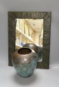 An Arts and Crafts planished copper mirror and a WMF Ikora vase