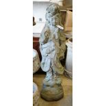 A Chinese style reconstituted stone figural garden ornament, diameter 50cm, height 104cm