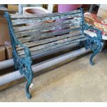 A painted aluminium slatted garden bench, in need of restoration, width 125cm