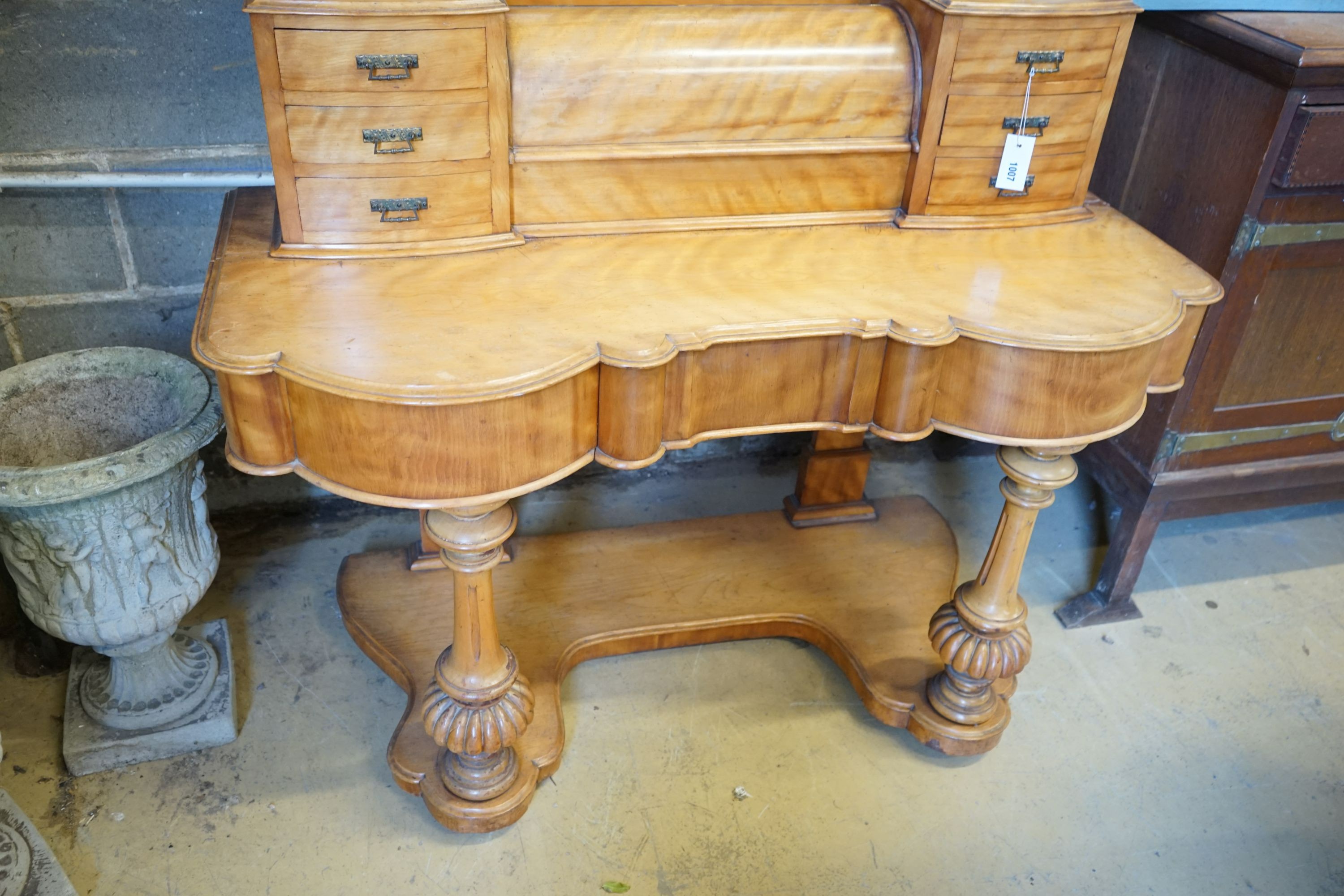 A Victorian satin birch duchess dressing table, width 122cm, depth 55cm, height 195cm - Image 6 of 6