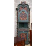 An Italian 18th century style carved polychrome painted standing corner cabinet, width 80cm, depth