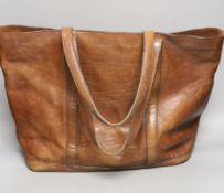 A vintage, Mulberry brown leather ‘shopper’, bag, with shoulder straps,35 cms high x 52 cms wide.