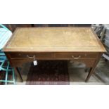 An Edwardian satinwood banded mahogany writing table, width 115cm, depth 53cm, height 72cm