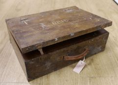 A wooden sign-writer's case and contents,46 cms wide x 33 deep.