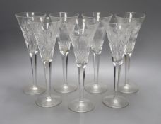 Seven Waterford Millennium collection cut glass wine flutes - 23.5cm tall