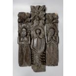 Three 17th century carved oak terminal figures - tallest 51.5cm