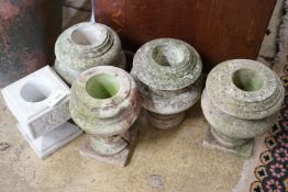 Five marble urns, largest height 31cm