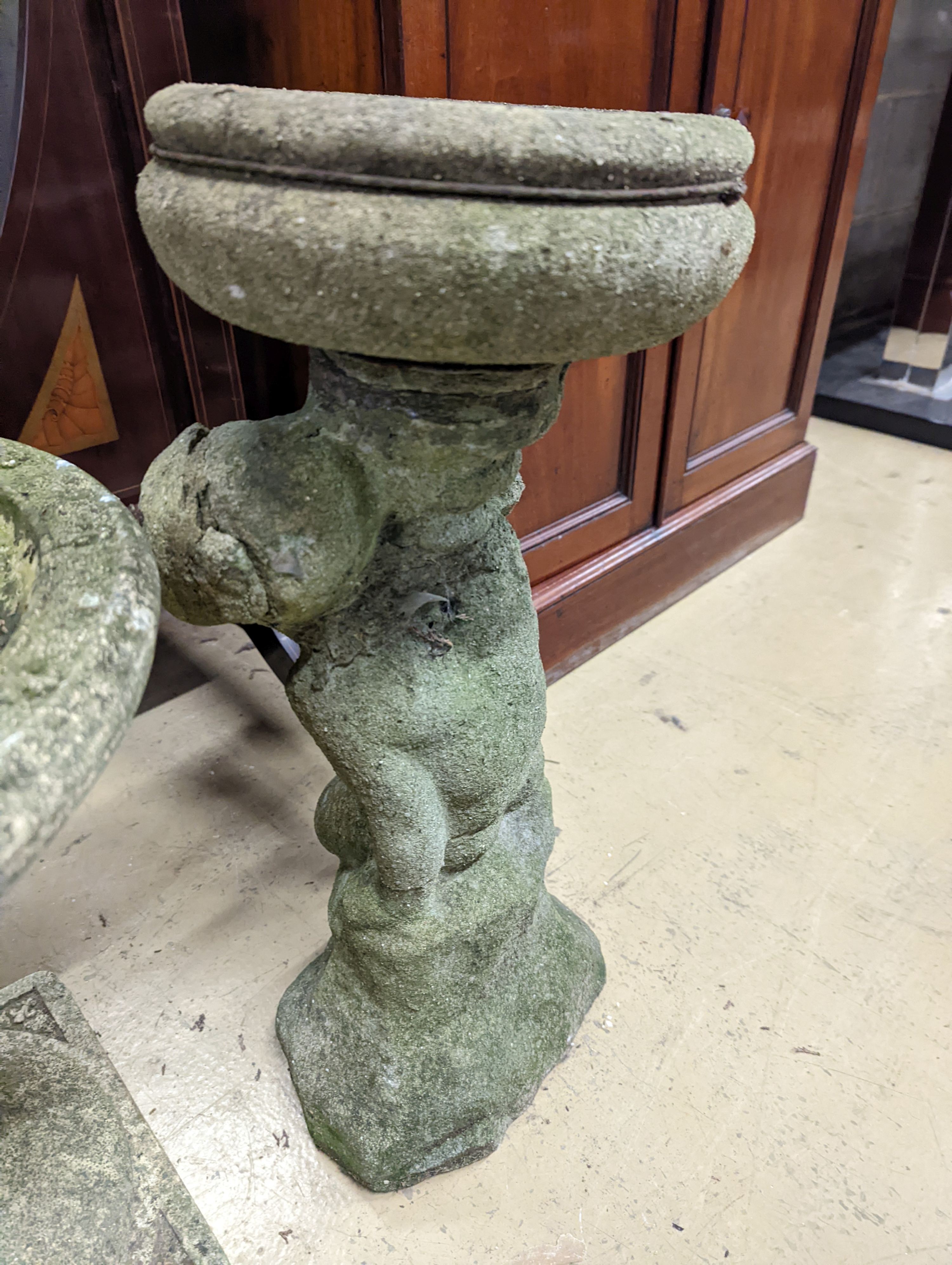 A circular reconstituted stone figural garden planter, diameter 48cm, height 82cm together with - Image 5 of 5