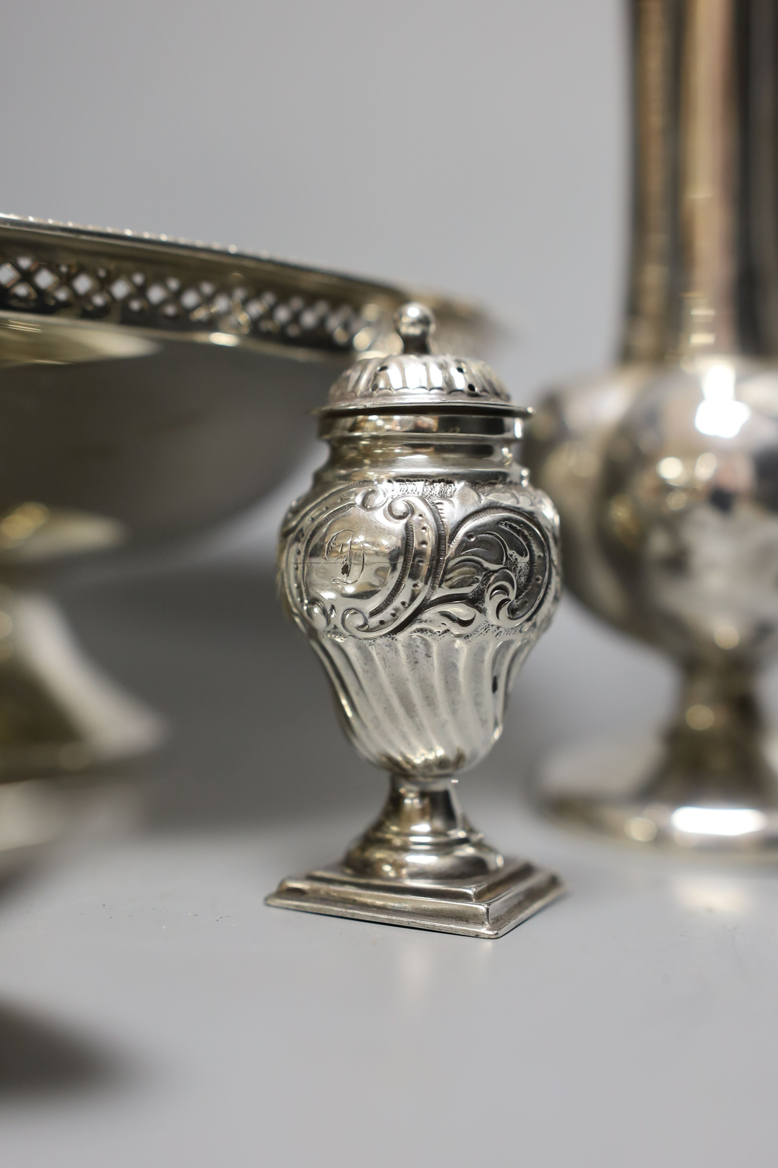 A George V silver bowl, by Walker & Hall, a pair of vases, pair of George III silver table spoons, - Image 4 of 4